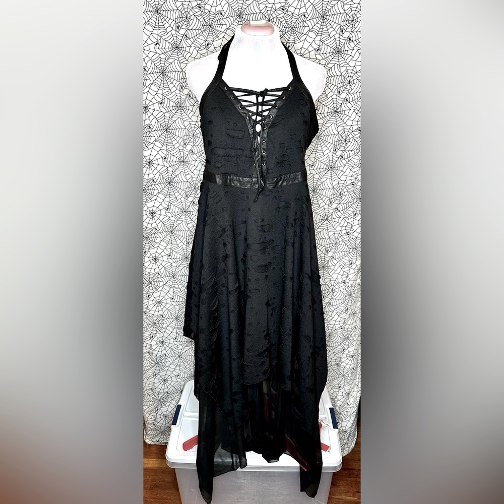 KILLSTAR DISTRESSED WITCHY HALTER DRESS